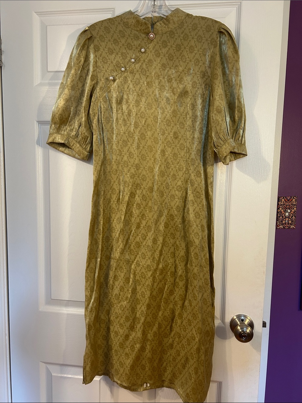 Elegant Olive Green Jacquard Midi Dress